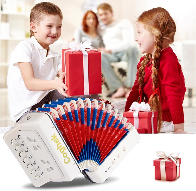 Coghek 10-Key Kids Accordion White Mini Button Accordion Toy Durable Musical Instrument for Beginners - Image 4